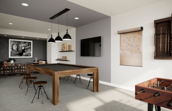 a game room with a pool table and foo foo